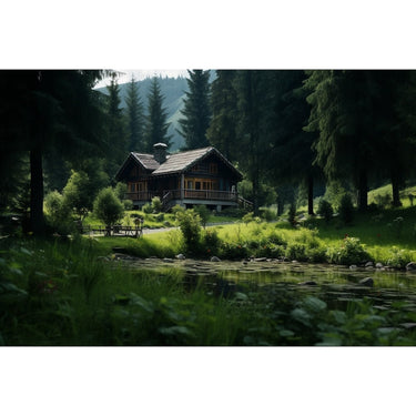 Tableau Maison Forêt Rivière